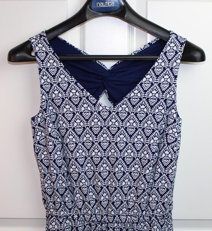 NWT Talbots Damask Print Navy White Sleeveless Twist Back Rayon Jumpsuit Size PP