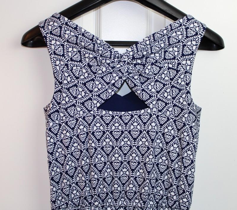 NWT Talbots Damask Print Navy White Sleeveless Twist Back Rayon Jumpsuit Size PP