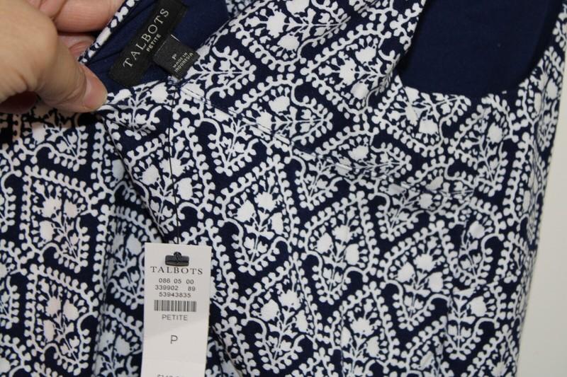 NWT Talbots Damask Print Navy White Sleeveless Twist Back Rayon Jumpsuit Size PP