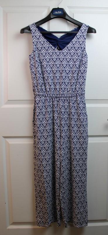 NWT Talbots Damask Print Navy White Sleeveless Twist Back Rayon Jumpsuit Size PP