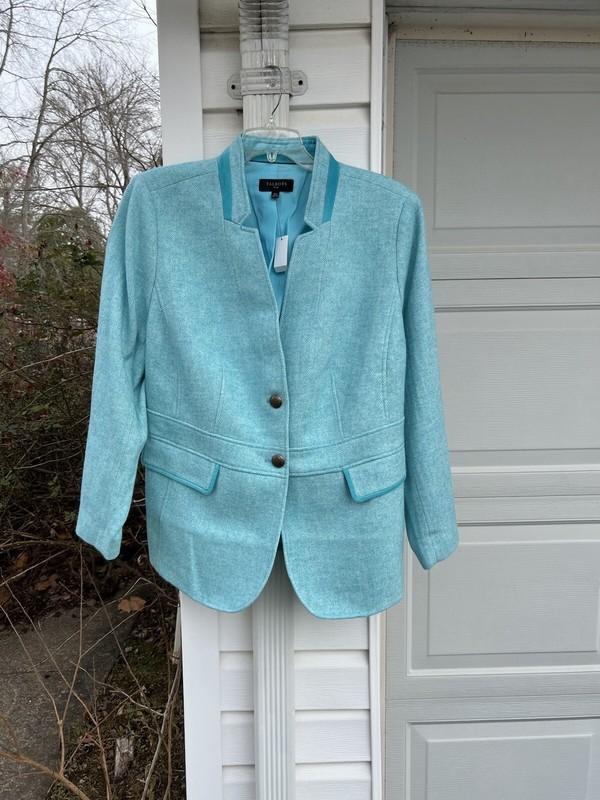 NWT Talbots Gorgeous Turquoise & White Herringbone Wool Blend Lined Blazer 22W