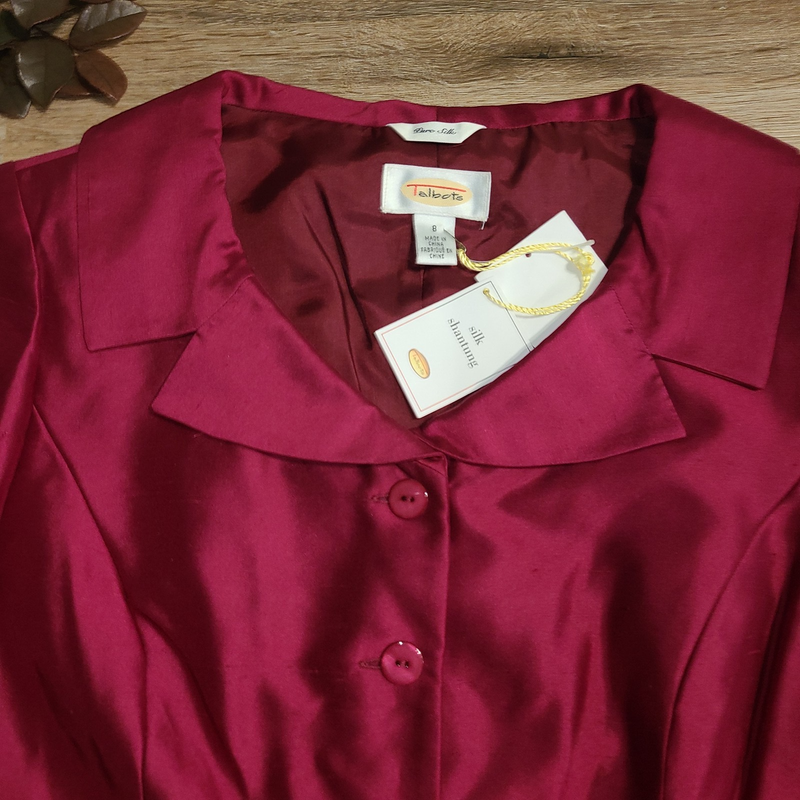 NWT Talbots Size 8 Pure Silk Satin Blazer Jacket 3/4 Sleeve Berry
