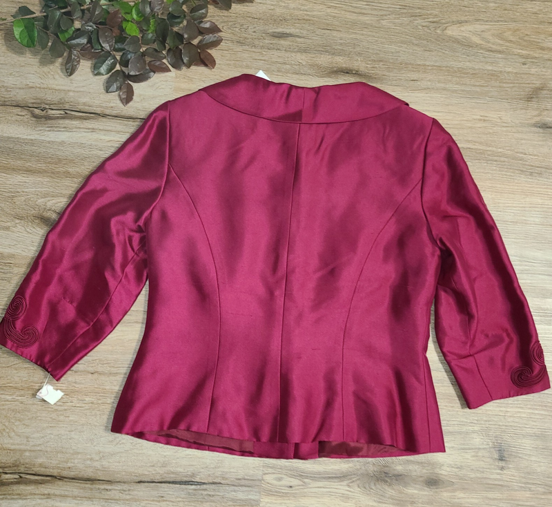 NWT Talbots Size 8 Pure Silk Satin Blazer Jacket 3/4 Sleeve Berry
