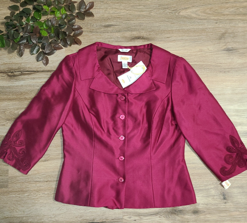 NWT Talbots size 8 Pure Silk satin Blazer Jacket 3/4 sleeve Berry
