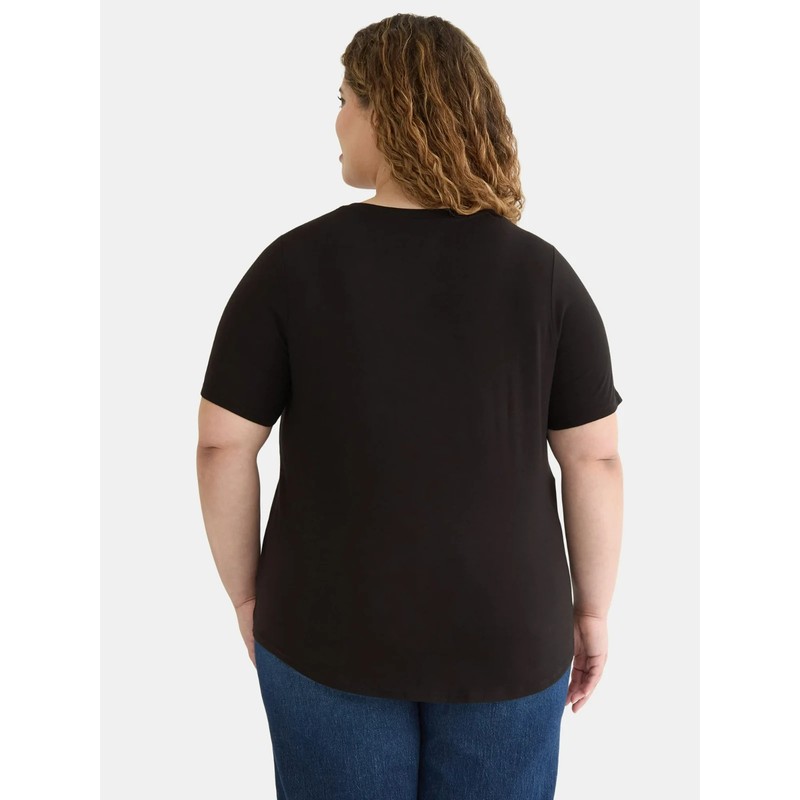 NWT Terra & Sky Women’s Plus 3X (24W-26W) Soft V Neck Core Tee Shirt Black