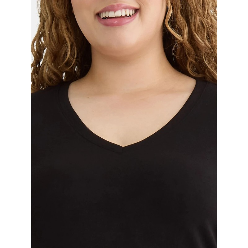 NWT Terra & Sky Women’s Plus 3X (24W-26W) Soft V Neck Core Tee Shirt Black