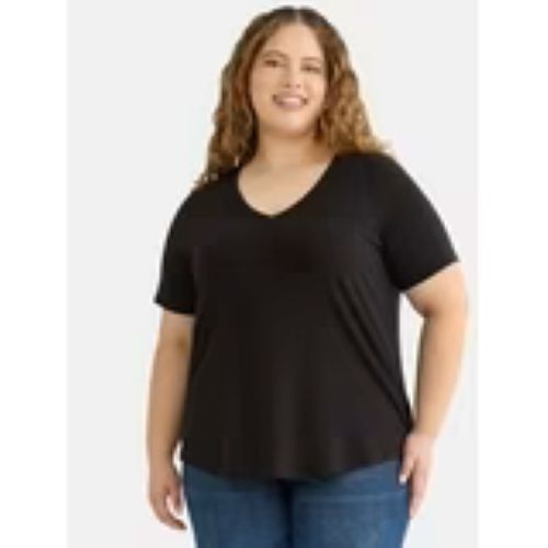 NWT Terra & Sky Women’s Plus 3X (24W-26W) Soft V Neck Core Tee Shirt Black