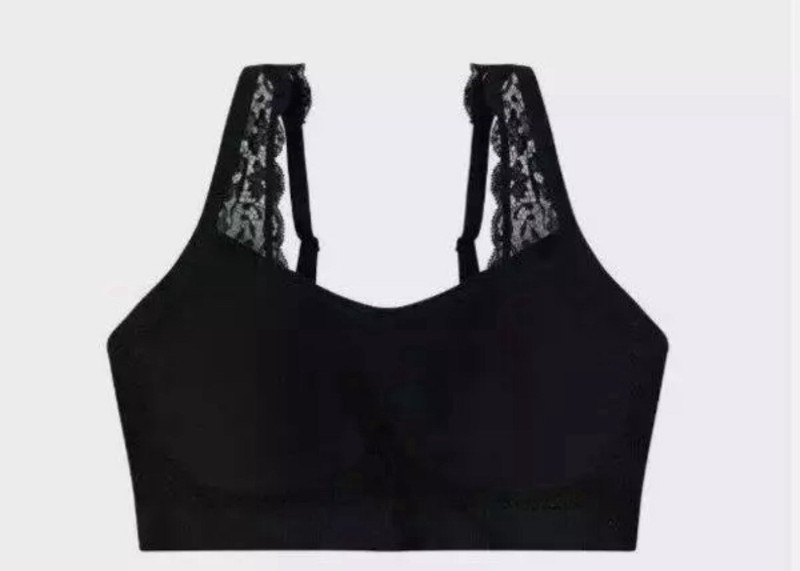 NWT UNDEROUTFIT Comfort Bra BLACK L W/Adjustable LACE Straps #445 Retail $59