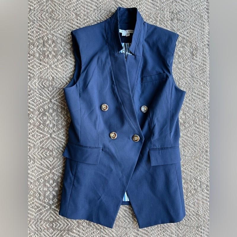 NWT Veronica Beard Amika Doubled Breasted Button Vest in Marine Navy Blue Size 6