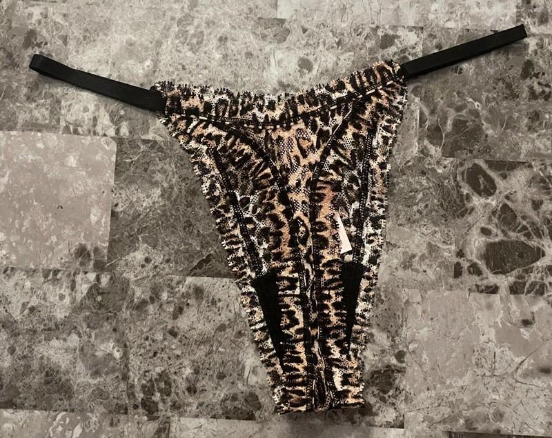 NWT VICTORIA'S SECRET BEIGE LEOPARD CHEETAH LACE SIDE STRING STRAP THONG PANTIES