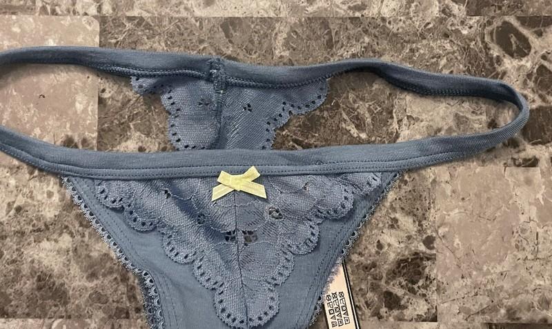 NWT VICTORIA'S SECRET BLUE FLORAL LACE BOW PICOT THONG V STRING PANTIES