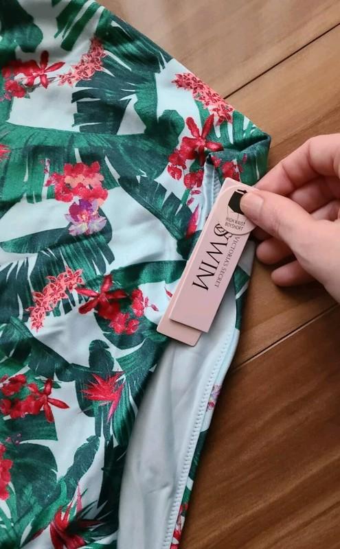 NWT Victoria's Secret Boyshort Swim Short Bikini Bottom L Blue Palm High Rise