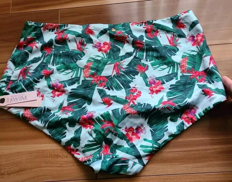 NWT Victoria's Secret Boyshort swim short bikini bottom L blue Palm High Rise