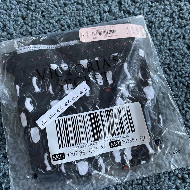 NWT Victoria's Secret Cotton String Bikini Panty Black Penguin Size XL