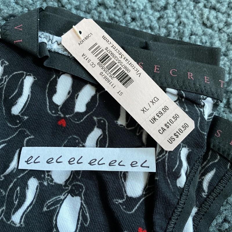 NWT Victoria's Secret Cotton String Bikini Panty Black Penguin Size XL