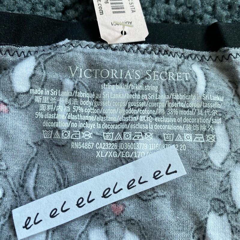 NWT Victoria's Secret Cotton String Bikini Panty Black Penguin Size XL