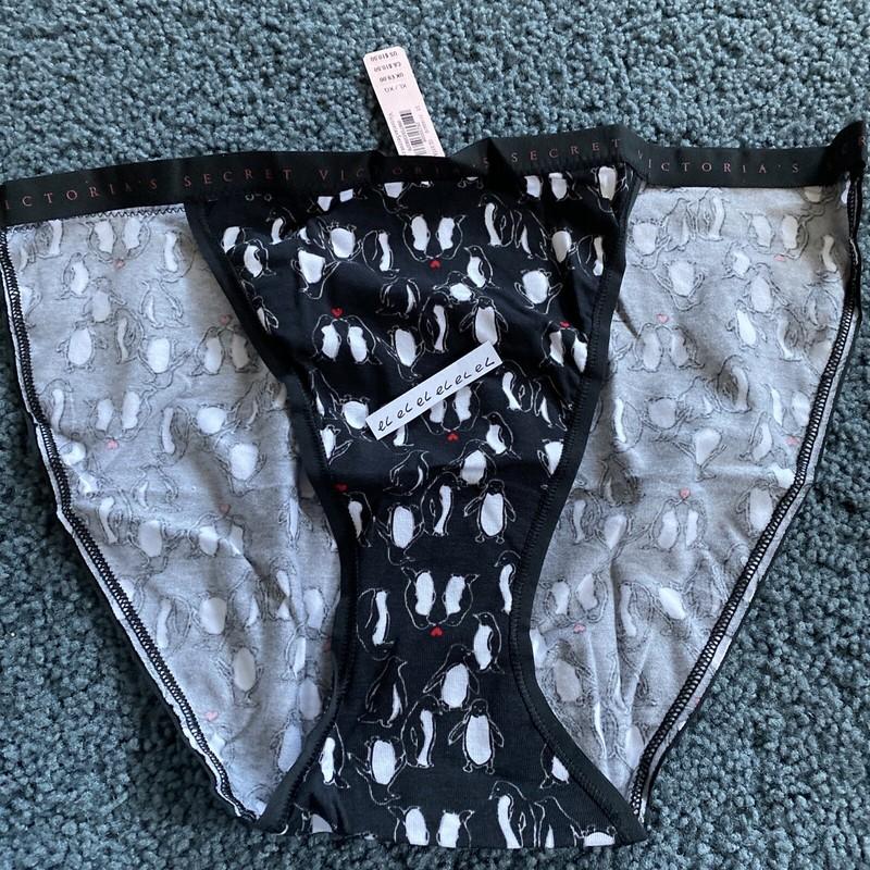 NWT Victoria's Secret Cotton String Bikini Panty Black Penguin Size XL