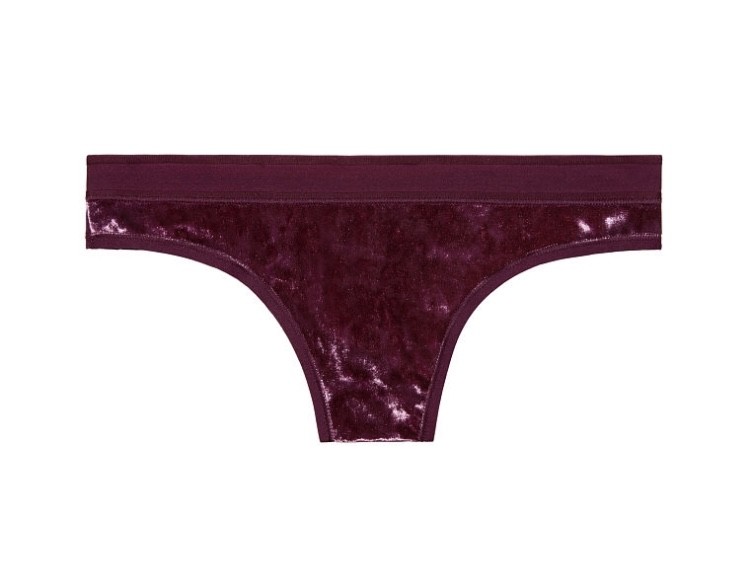 NWT VICTORIA'S SECRET M L MAROON BURGUNDY CRUSHED VELVET VELOUR THONG PANTIES