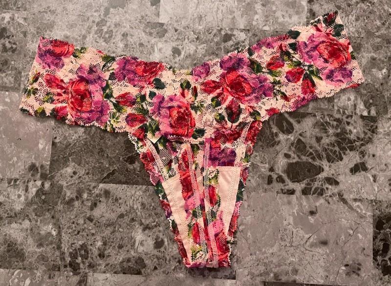 NWT VICTORIA'S SECRET PINK RED ROSE FLORAL LACE UP DOUBLE STRAPPY THONG PANTIES