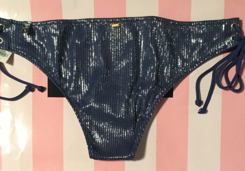 NWT Victoria's Secret PINK Strappy Sides Swim Bikini Bottom Sparkly Medium N7070