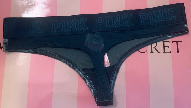 NWT VICTORIA'S SECRET PINK TURQUOISE CRUSHED VELVET VELOUR MESH THONG PANTIES