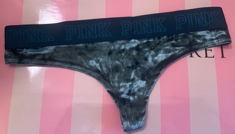 NWT VICTORIA'S SECRET PINK TURQUOISE CRUSHED VELVET VELOUR MESH THONG PANTIES