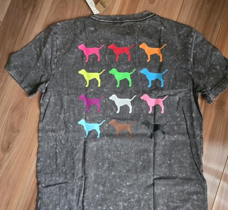 NWT Victoria's Secret PINK XS Ivy Cotton Campus Tee Shirt Top Color Dog Print