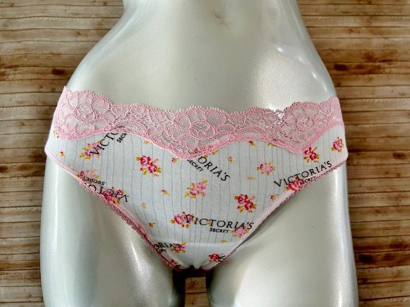 Nwt Victorias Secret Lace Modal Ribbed Logo Thong Panty White Floral Logo XL