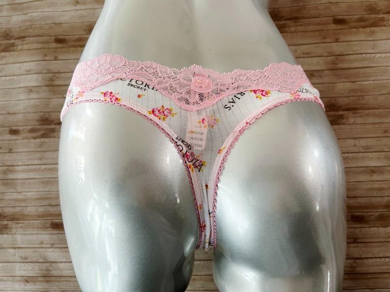 Nwt Victorias Secret Lace Modal Ribbed Logo Thong Panty White Floral Logo XL