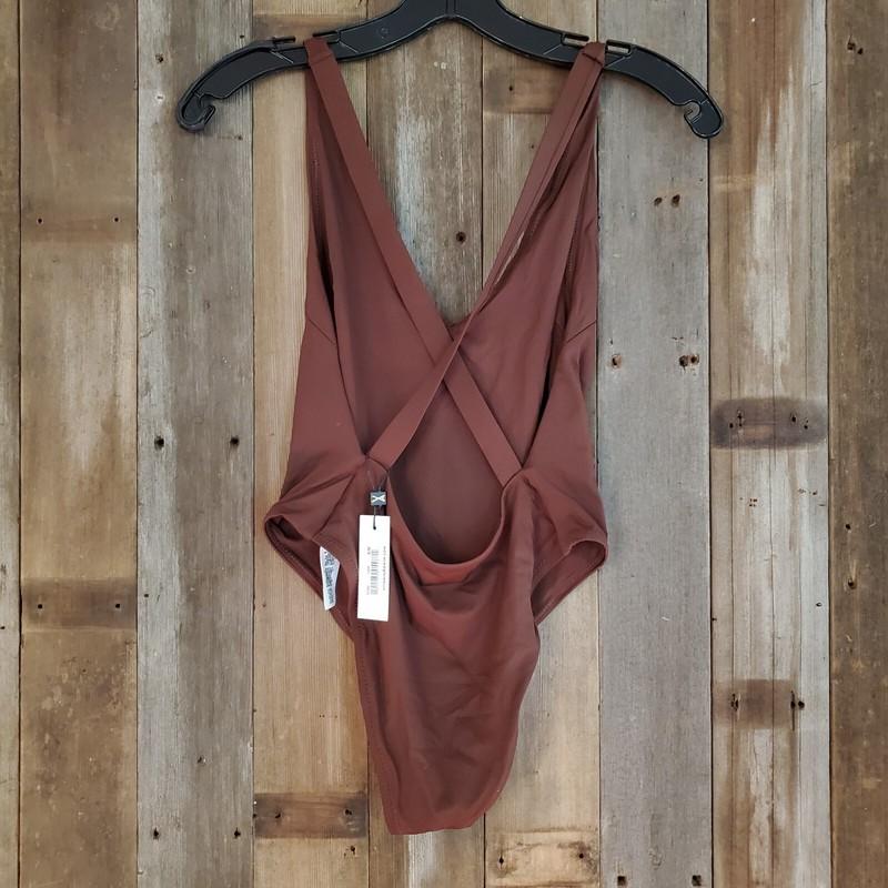 NWT Vitamin A Womens Alana Swimsuit Brown One Piece Sz 12/XL $185 Plunge Cheeky