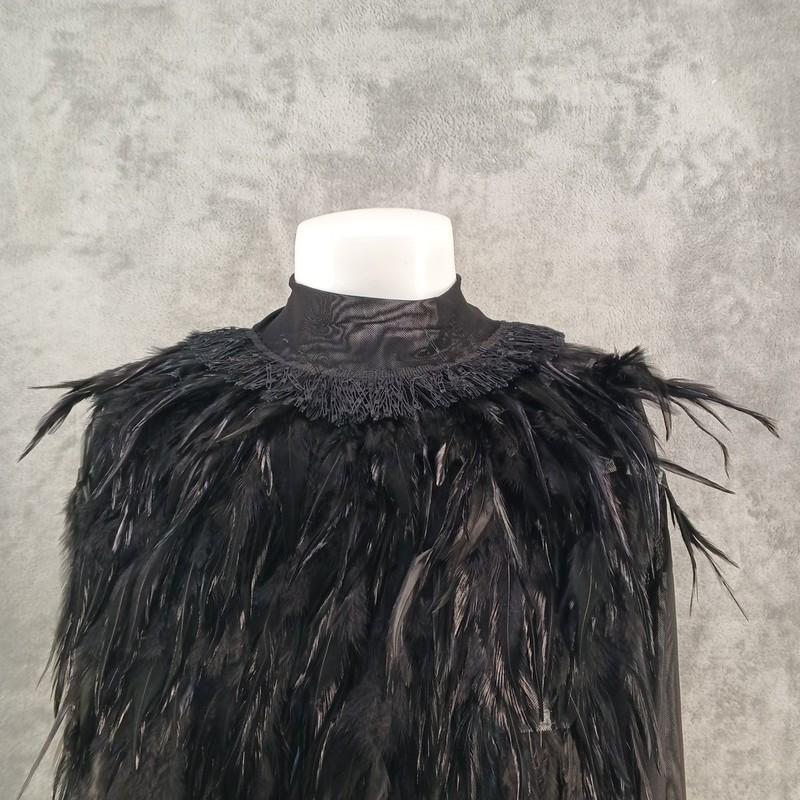 NWT VIVID Women Feather Top Black Mesh Long Sleeve Pullover Mock Neck