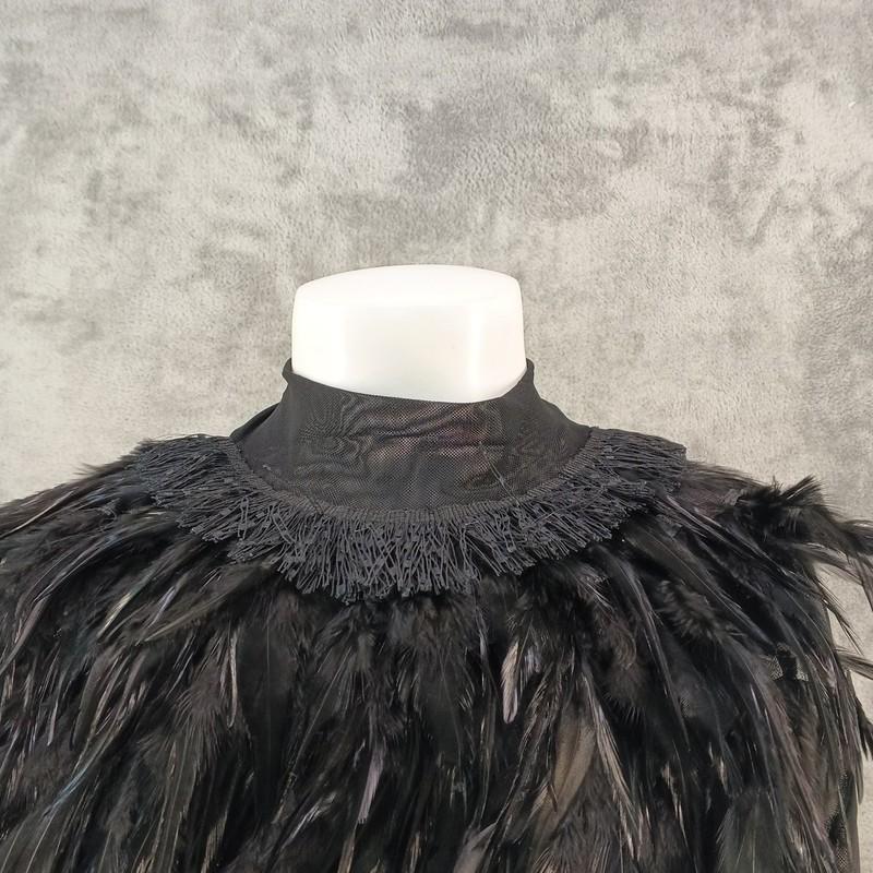 NWT VIVID Women Feather Top Black Mesh Long Sleeve Pullover Mock Neck