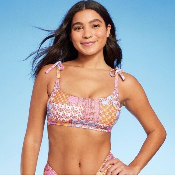 NWT Wild Fable Patchwork bralette bikini top XL 16