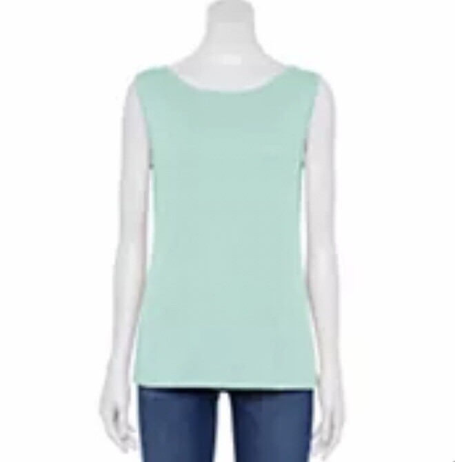 NWT Women's Croft & Barrow Scallop-Trim Tank – Color Aqua – 2XL - Organic Cotton