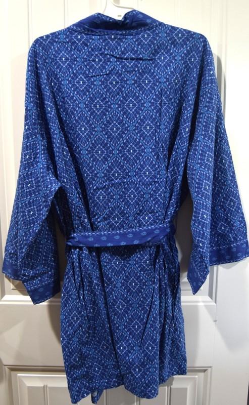 NWT Women's KNOX ROSE ROBE Kimono M/L - Blue Lightweight Above Knee Pockets Belt