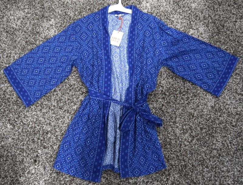 NWT Women's KNOX ROSE ROBE Kimono M/L - Blue Lightweight Above Knee Pockets Belt