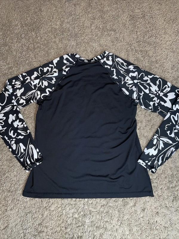 NWT Women's LARGE Hurley Black White Long Sleeve Rash Guard Swim Shirt