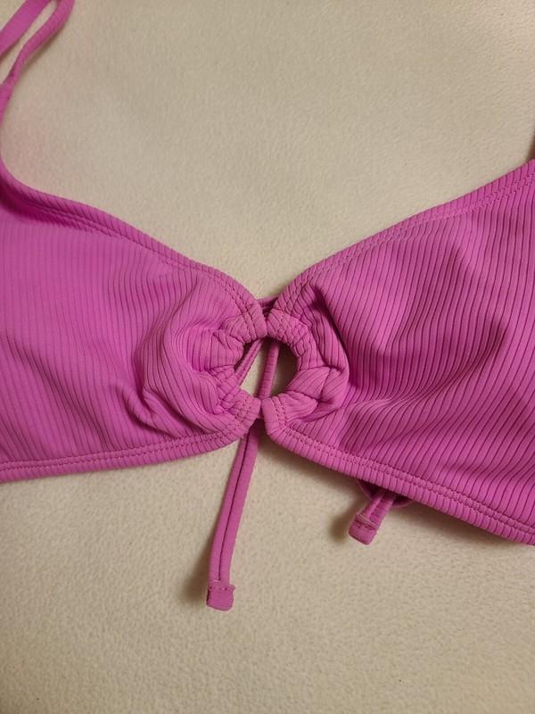 NWT Women's No Boundaries Pink Ribbed String Bikini Top JUNIORS Size L