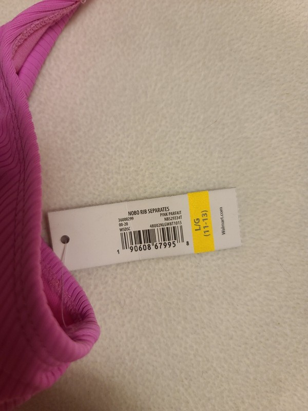 NWT Women's No Boundaries Pink Ribbed String Bikini Top JUNIORS Size L