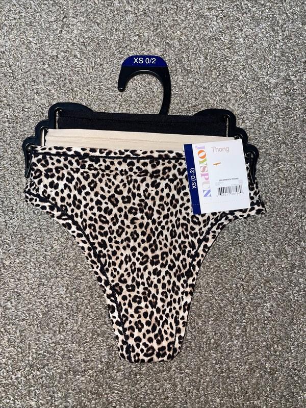 NWT Womens Joyspun Solid/Cheetah 3 Pack Stretch Thong Panties Size XS 2