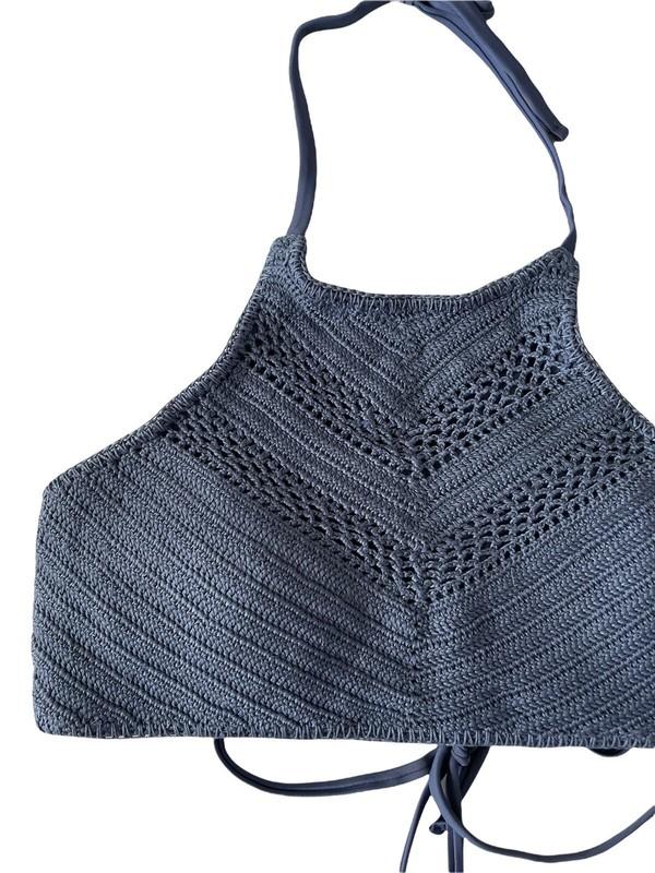 NWT Xhilaration Small Indigo Blue Crochet Bikini Swim Top Strappy Boho #MQ26