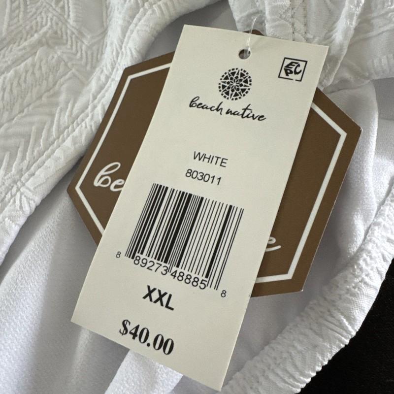 NWT XXL Kohl’s Beach Native White Lined Bikini Bottoms Swimsuit 2X Hipster 2XL