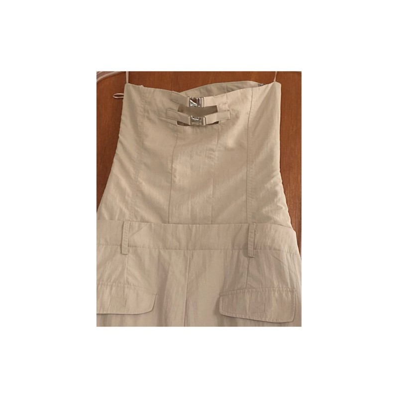 NWT ZARA Strapless Light Khaki Beige Wide Leg Jumpsuit Xs