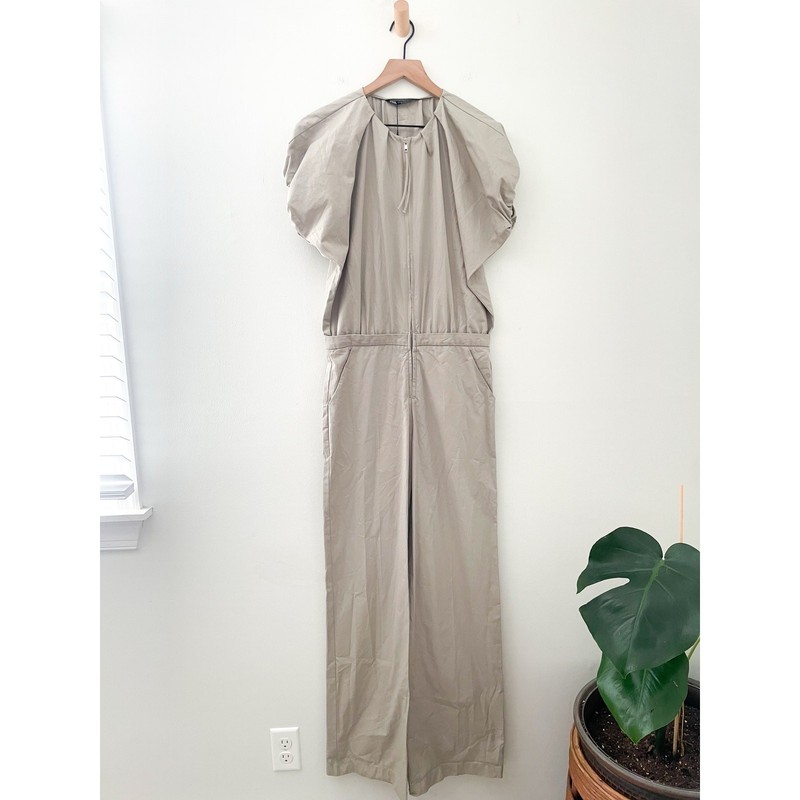 NWT Zara Voluminous Jumpsuit XS Khaki Beige Zip Flight Suit Utility Minimalist