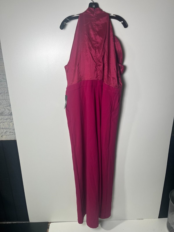 NY&C Womens XL Halterneck Rosette Wide-Leg Jumpsuit Dewberry 7464967