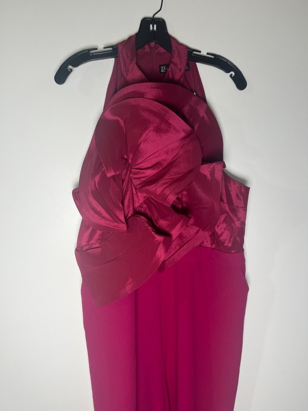 NY&C Womens XL Halterneck Rosette Wide-Leg Jumpsuit Dewberry 7464967