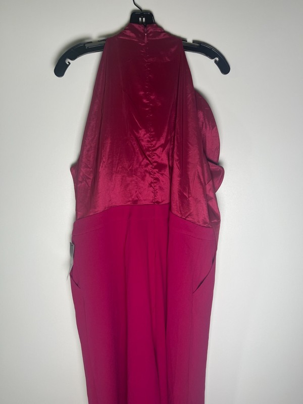 NY&C Womens XL Halterneck Rosette Wide-Leg Jumpsuit Dewberry 7464967
