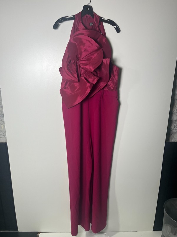 NY&C Womens XL Halterneck Rosette Wide-Leg Jumpsuit Dewberry 7464967