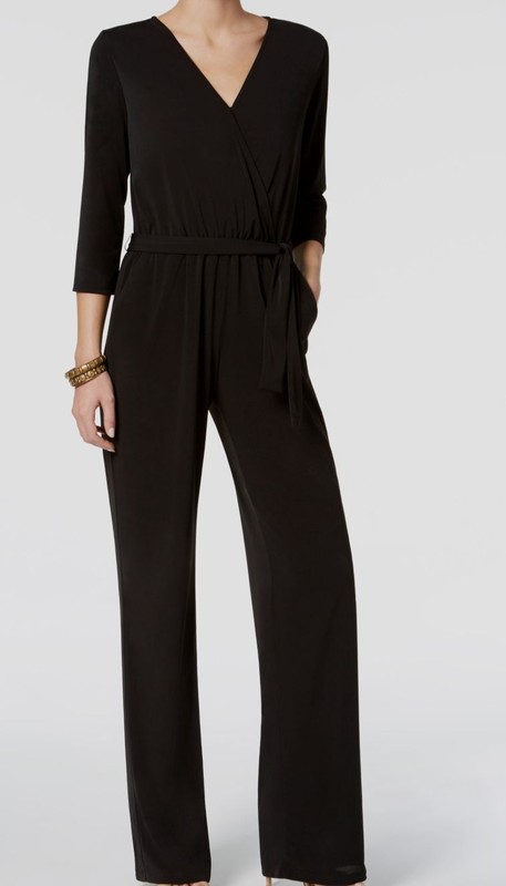 NY Collection 1571 Petites Size PM Black Solid Wide Leg Jumpsuit 2 Pockets