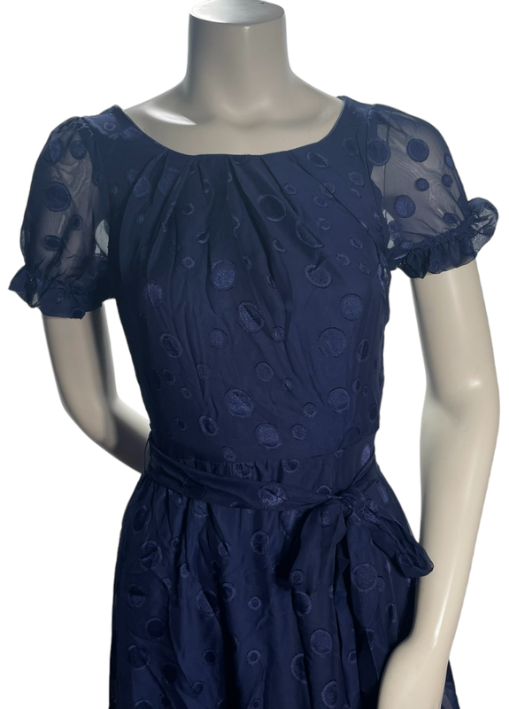 NY Collection Dress Womens Size Medium Petite PM Navy Blue Polka Dot New
